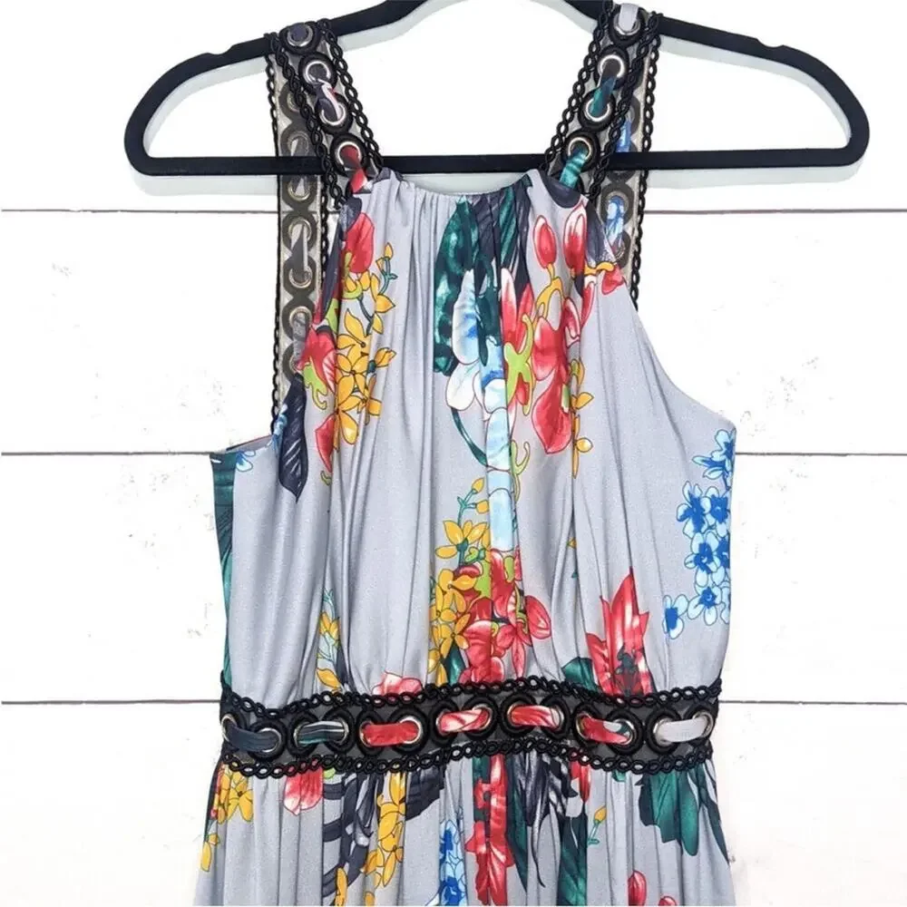 Badgley Mischka Floral Grommet Maxi Cocktail Party Dress - Sz 4 - Picture 4 of 7